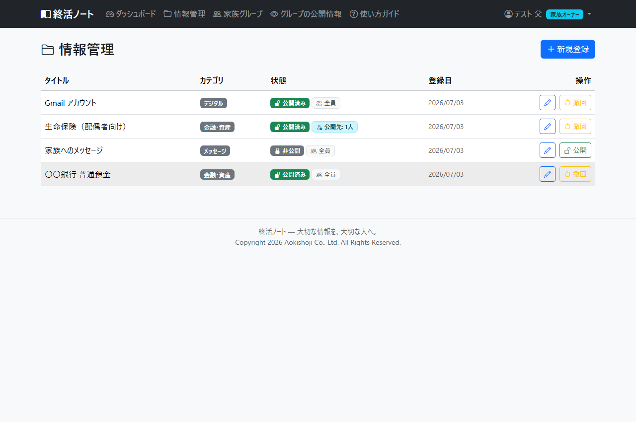 情報管理一覧